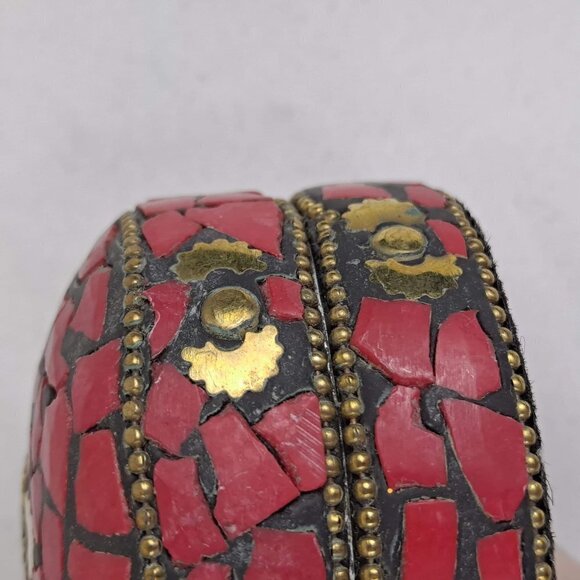 Trinket Boxes Set of 2 Red/Gold, Green/Gold Handmade Flat Stones Aluminum NWOT - Picture 8 of 11